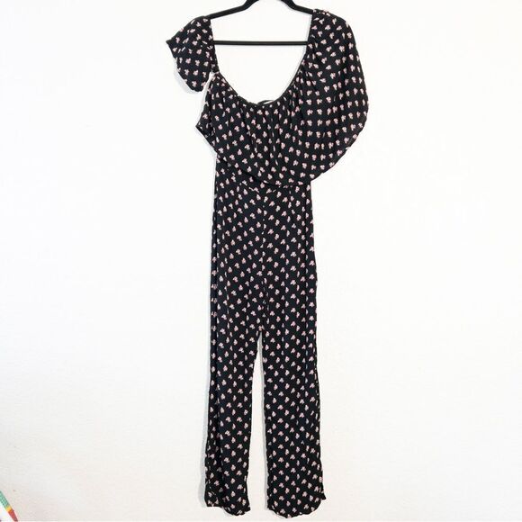 Flynn Skye Black‎ Floral Claire Jumpsuit Size Small - Picture 1 of 9